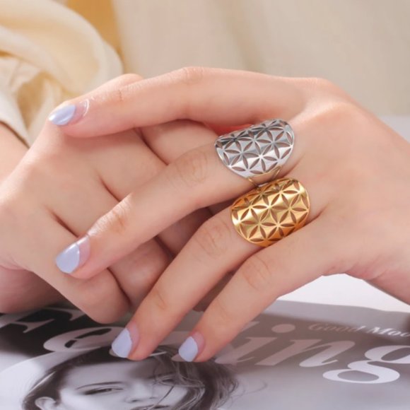 Stainless Flower of Life Ring 18k - Picture 2 of 2